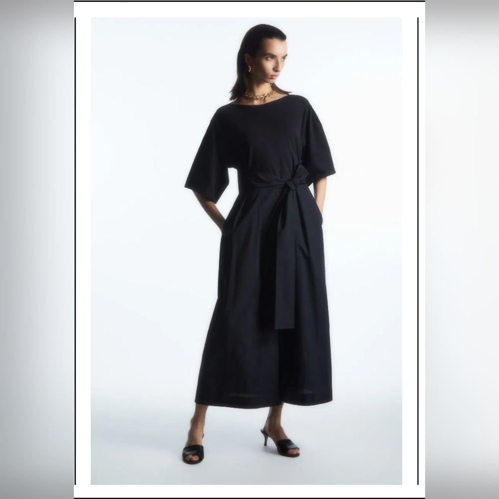 COS Midnight Navy Wide Leg Boat Neck Jumpsuit.  Size Large